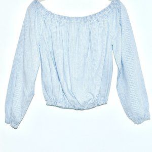 J. Galt Brandy Melville Off the Shoulder Blue and White Striped Crop Top